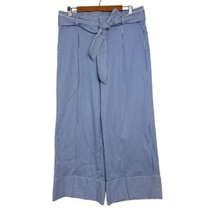 Banana Republic Blue White Stripe Tie Waist Wide Leg Paper Bag Pant 12L Coastal